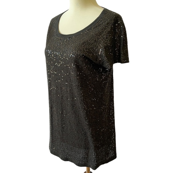 DKNY SS TEE SHIRT M 100% COTTON SEQUINS ELEVATED CASUAL SHIMMERY DAY TO DATE - Picture 4 of 12